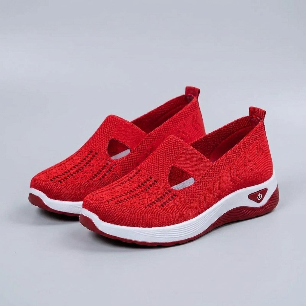 Light grey breathable mesh slip-on shoes with a casual orthopedic style for women. 3
