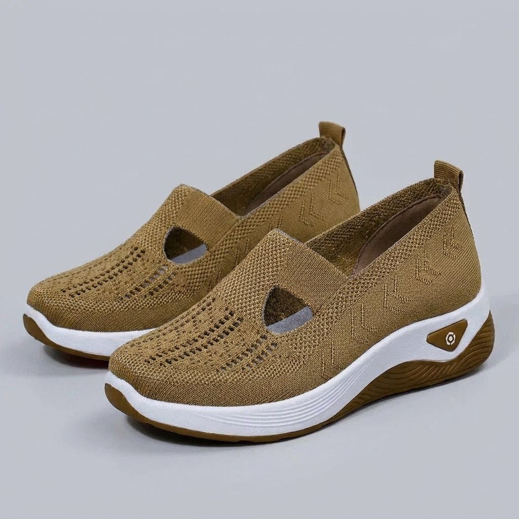 Light grey breathable mesh slip-on shoes with a casual orthopedic style for women. 4
