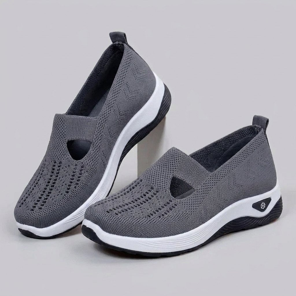 Light grey breathable mesh slip-on shoes with a casual orthopedic style for women. 5
