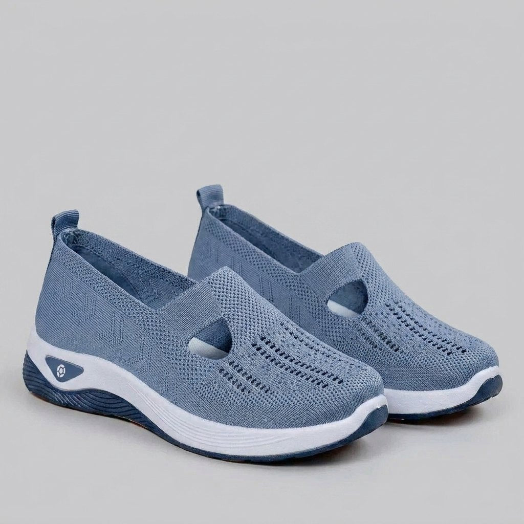 Light grey breathable mesh slip-on shoes with a casual orthopedic style for women. 7