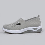 Light grey breathable mesh slip-on shoes with a casual orthopedic style for women. 8