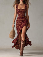 Floral maxi dress in soft pastel colors with a flowing silhouette and delicate ruffle details. 4