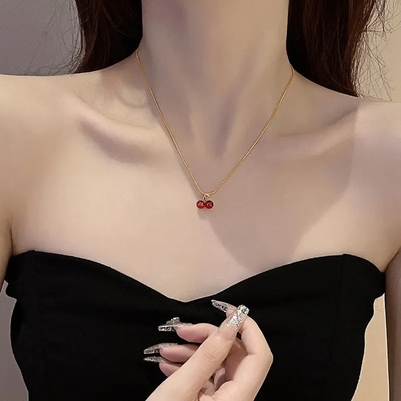 Ciliegia Cherry Pendant Necklace – styled view