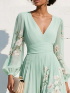 Ella floral midi dress in soft pink, featuring a V neckline and a flowing, feminine silhouette. 5