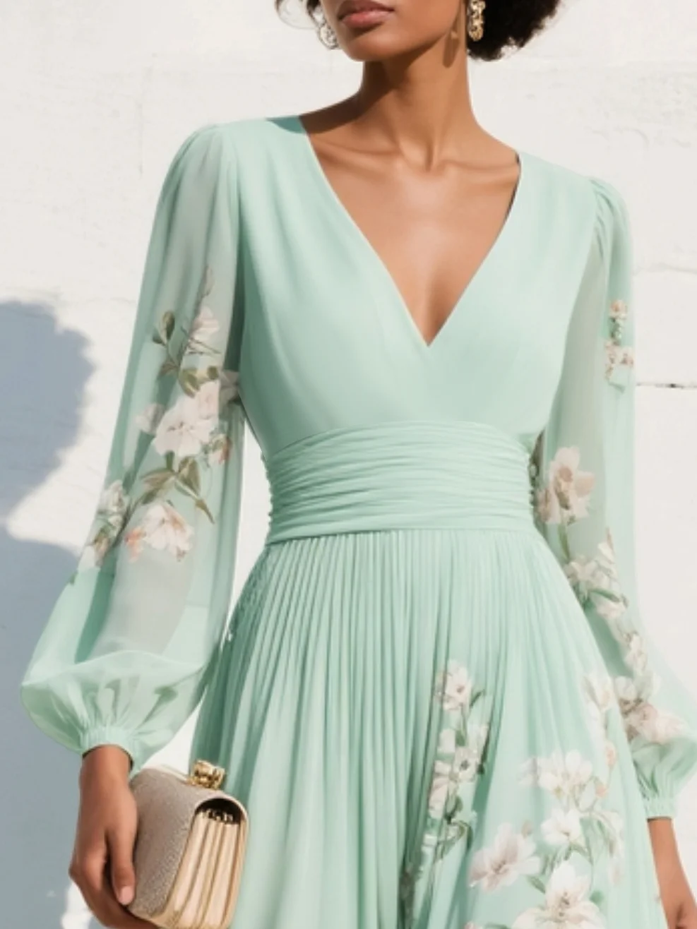 Ella floral midi dress in soft pink, featuring a V neckline and a flowing, feminine silhouette. 5