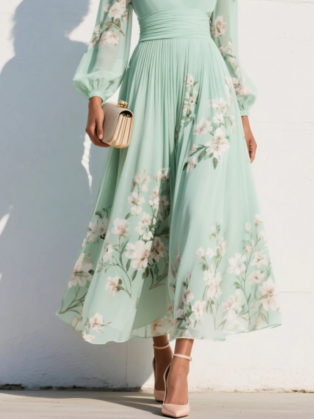 Ella floral midi dress in soft pink, featuring a V neckline and a flowing, feminine silhouette. 6