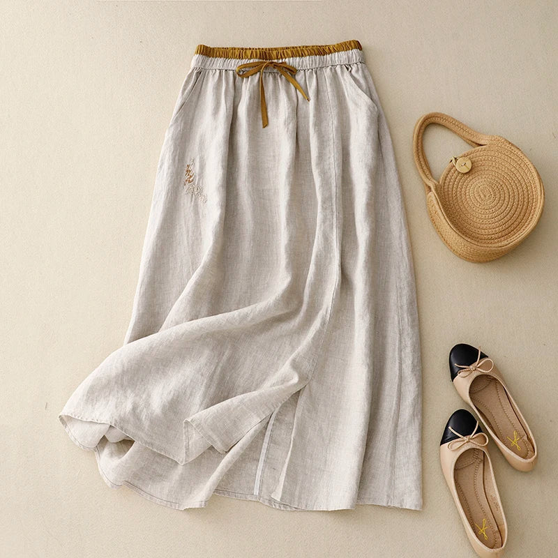 Elysia | Linen Skirt 100% Organic, A-Line Design, Knee-Length
