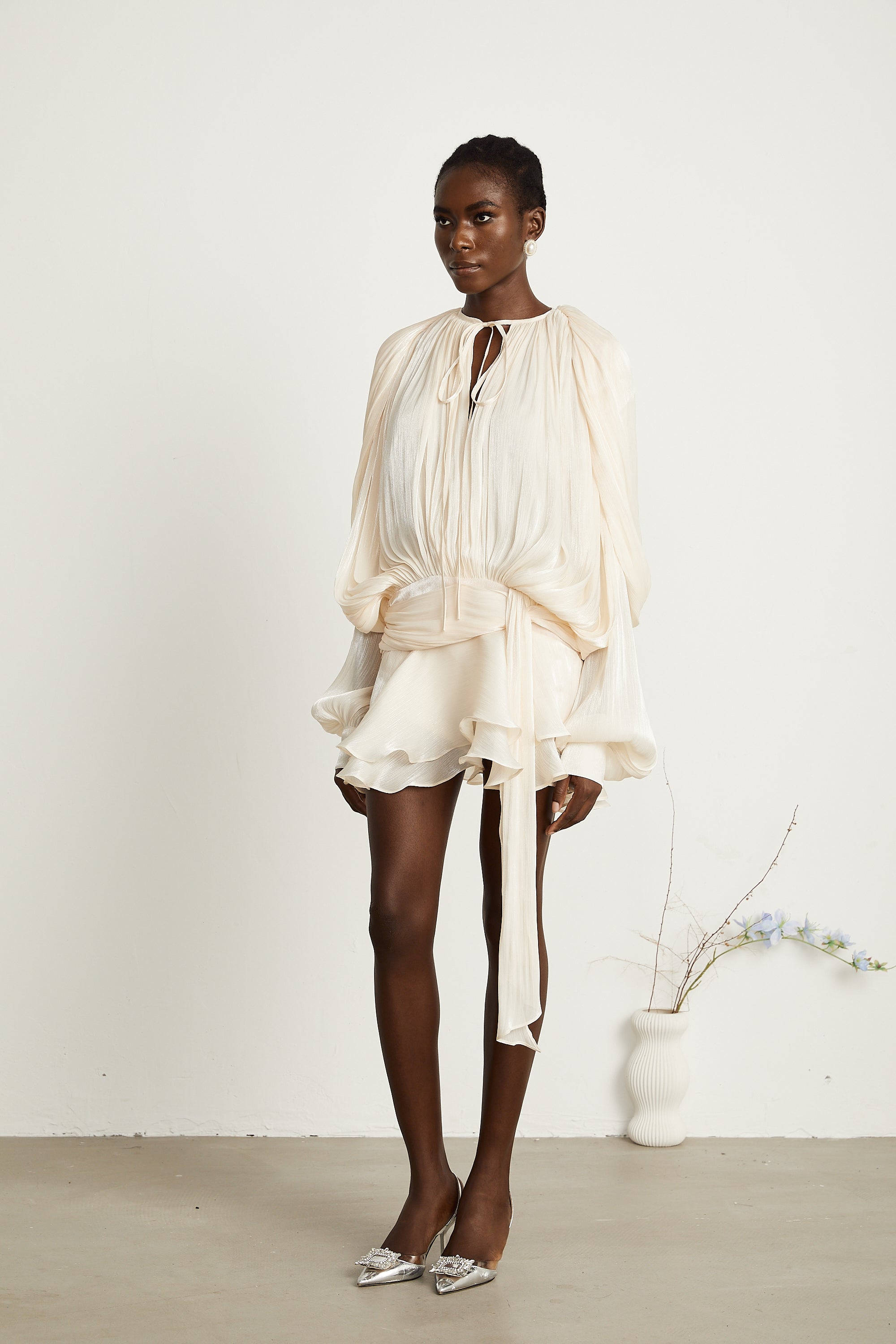 Elysia | Womens Dress Fully Pleated Mini Cocktail Dress with Ruffled Hem