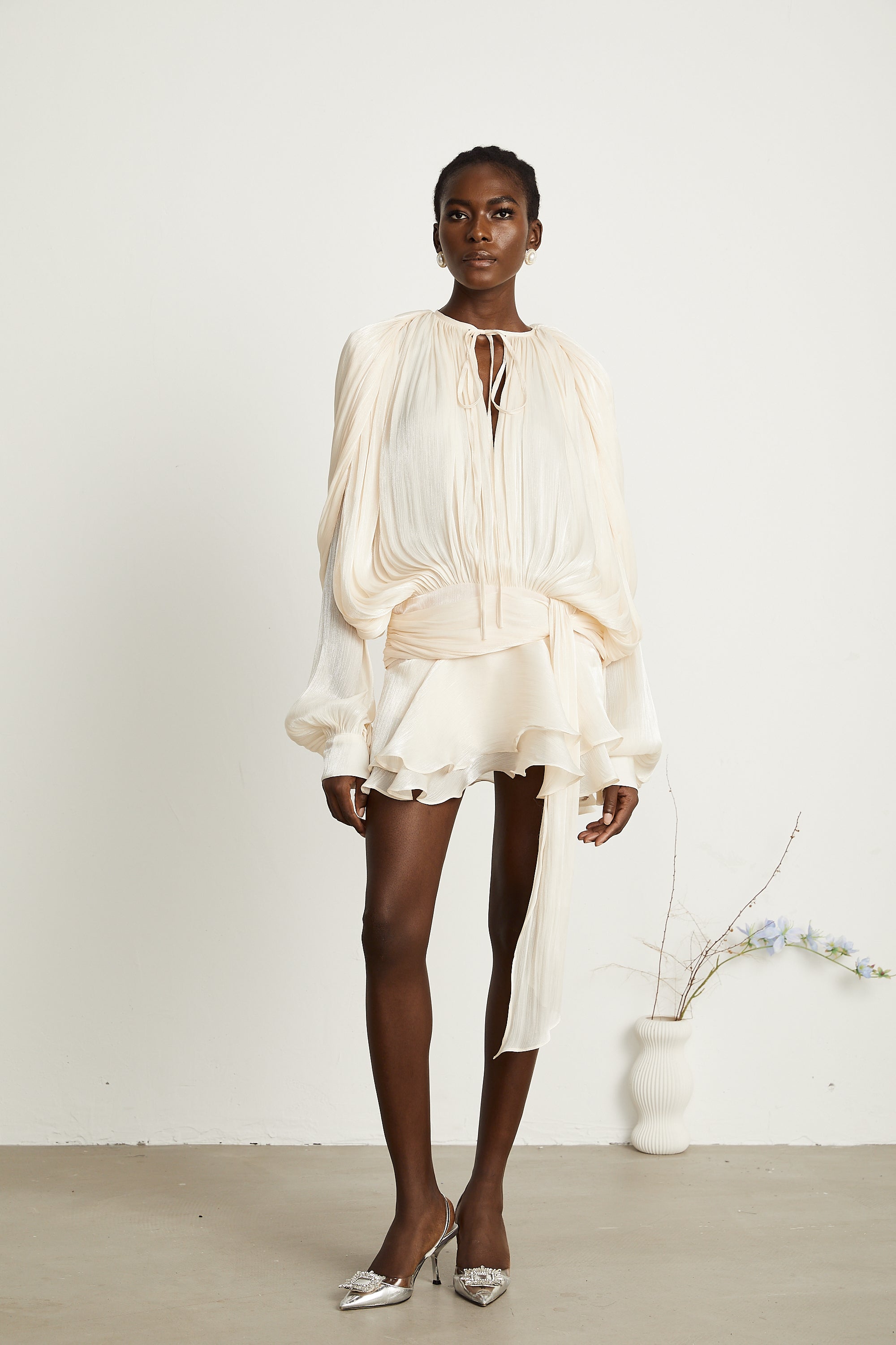 Elysia | Womens Dress Fully Pleated Mini Cocktail Dress with Ruffled Hem