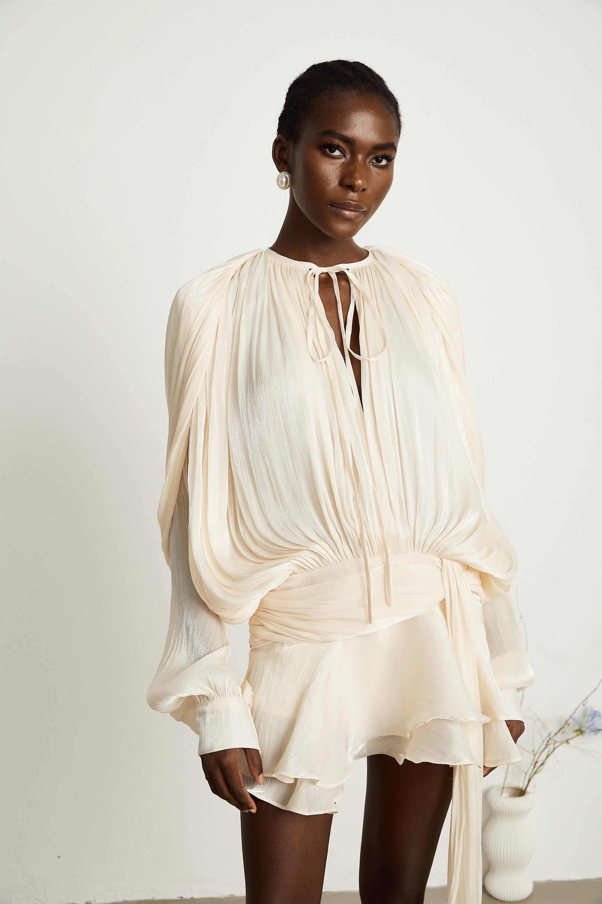 Elysia | Womens Dress Fully Pleated Mini Cocktail Dress with Ruffled Hem