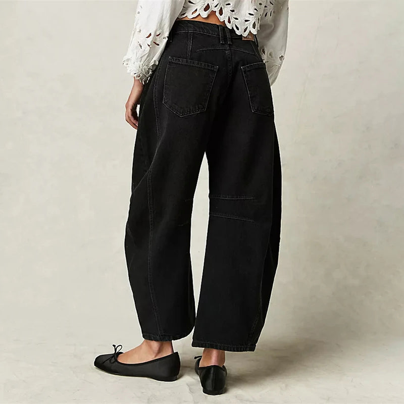 Light blue wide-leg jeans with a relaxed fit, featuring a classic five-pocket style and frayed hem. 7