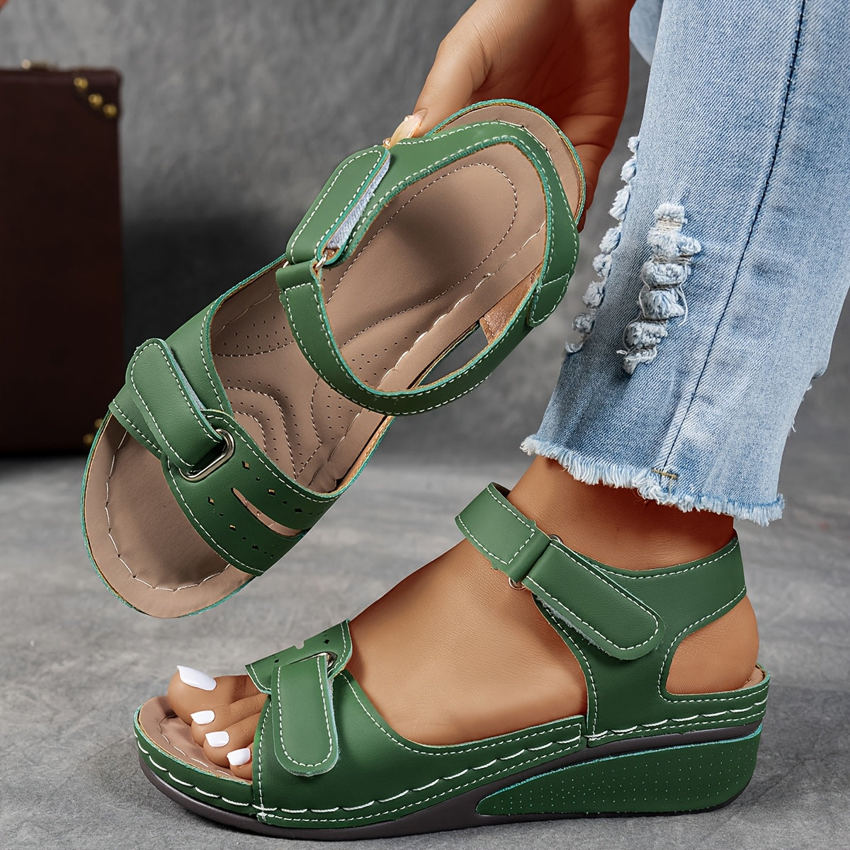 Light blue orthopedic sandals with adjustable straps, featuring a casual and comfortable style. 2