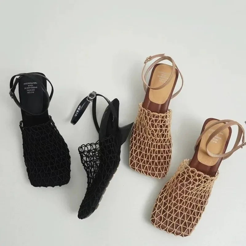 Fiona mesh weave heels in soft beige with a sleek, modern design. 2