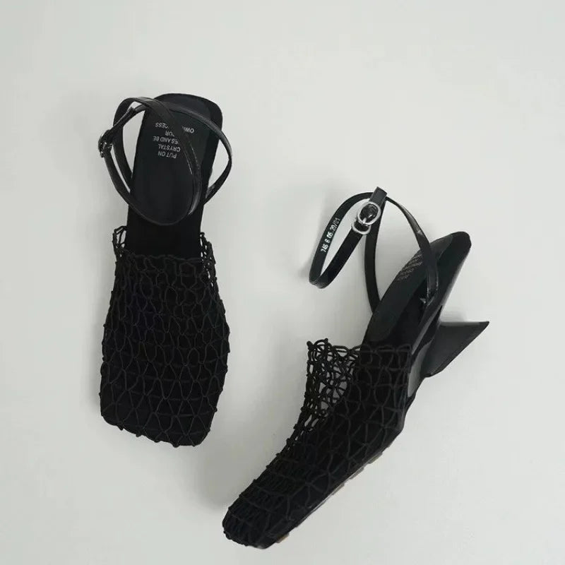 Fiona mesh weave heels in soft beige with a sleek, modern design. 3