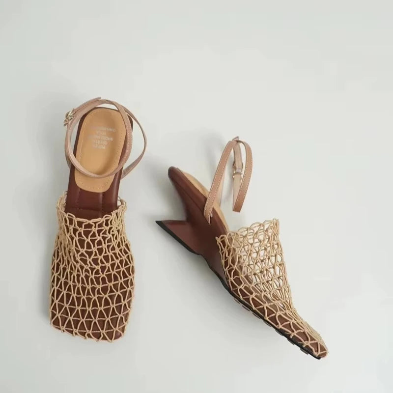 Fiona mesh weave heels in soft beige with a sleek, modern design. 4