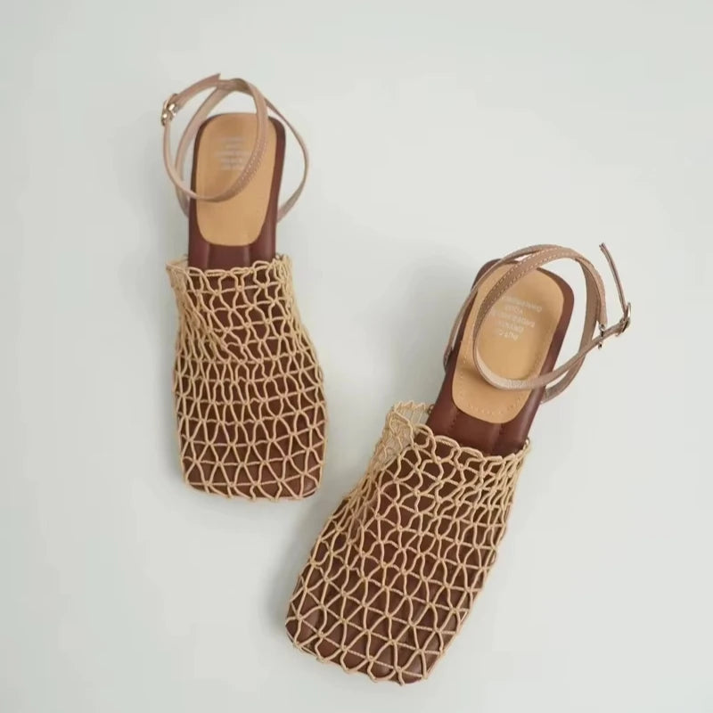 Fiona mesh weave heels in soft beige with a sleek, modern design. 5
