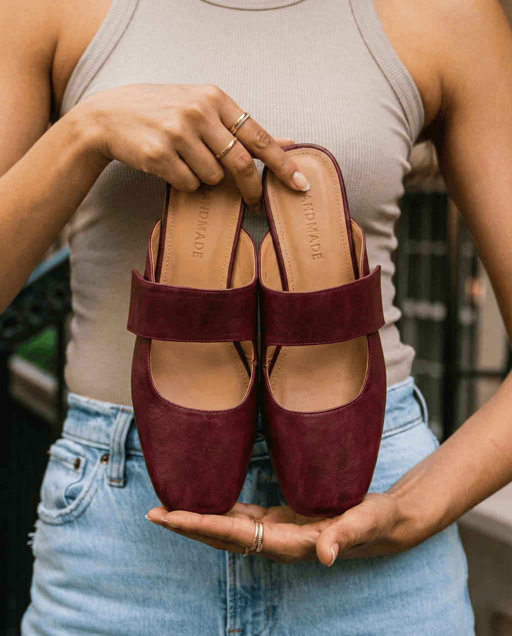 Yena | Leather Square Toe Chunky Heel Mules