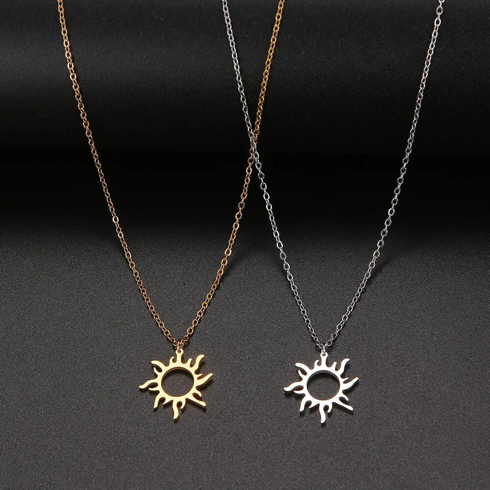 Solstice Sun Pendant Necklace – styled view