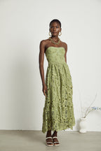Ivy | Floral Midi Dress Lace Embroidered, Off the Shoulder Summer Wedding Guest Dress