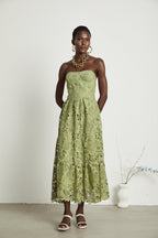 Ivy | Floral Midi Dress Lace Embroidered, Off the Shoulder Summer Wedding Guest Dress
