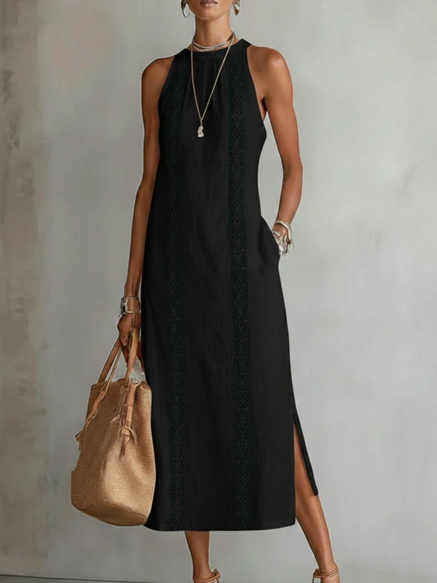 Light blue linen summer dress with a relaxed fit and adjustable straps, perfect for warm weather. 1