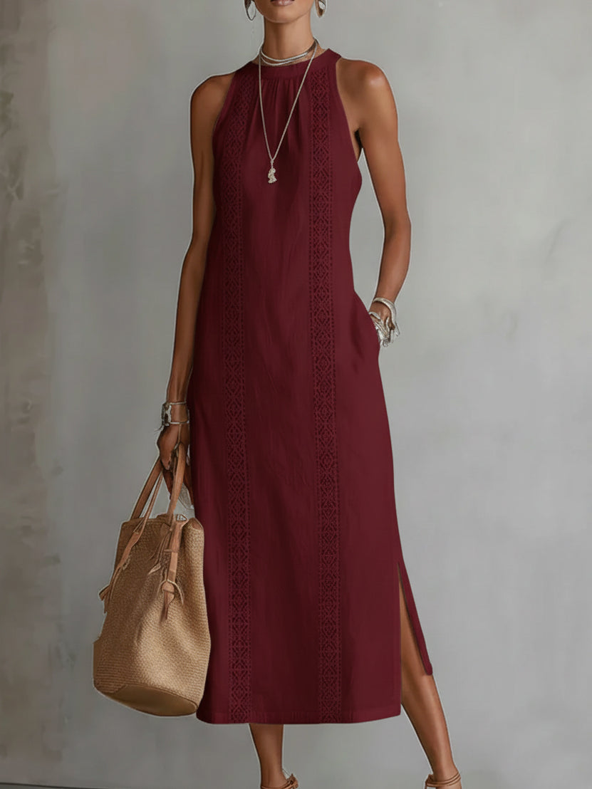 Light blue linen summer dress with a relaxed fit and adjustable straps, perfect for warm weather. 3
