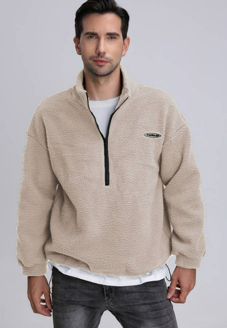 Ronan sherpa quarter-zip pullover, beige