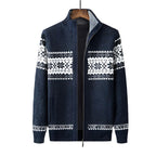 Vera Noir Finn fleece-lined knit zip cardigan, Nordic pattern, front view