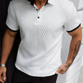 Liam long sleeve polo shirt in navy blue, featuring a structured collar and button front design. 0