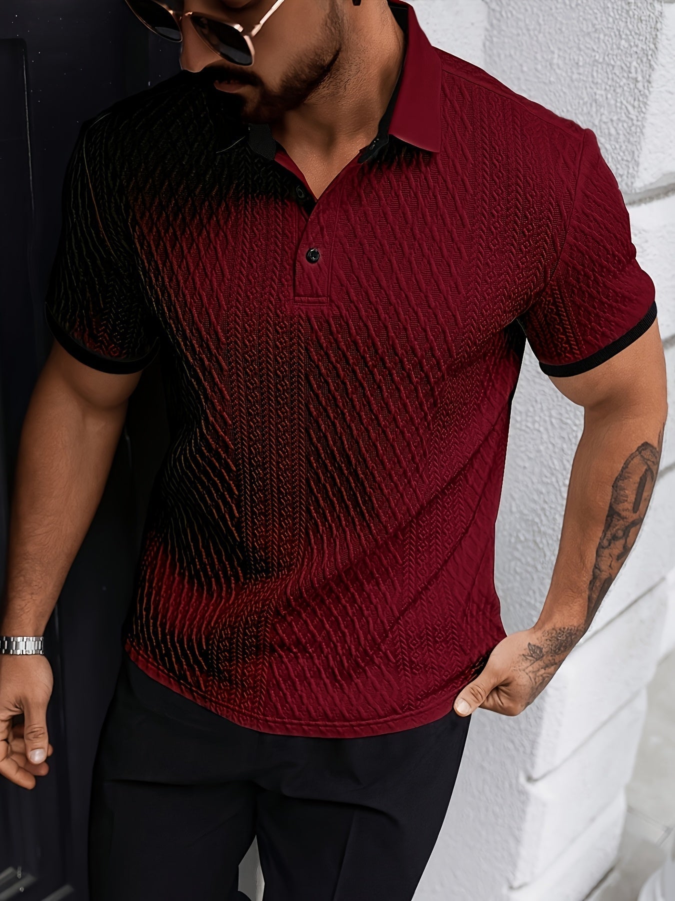 Liam long sleeve polo shirt in navy blue, featuring a structured collar and button front design. 2