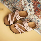 Lila braided leather sandals in soft beige with a casual, comfortable style and orthopedic insole for support. 4