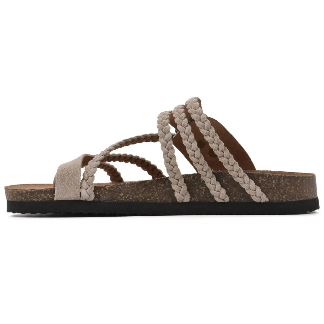 Lila braided leather sandals in soft beige with a casual, comfortable style and orthopedic insole for support. 8