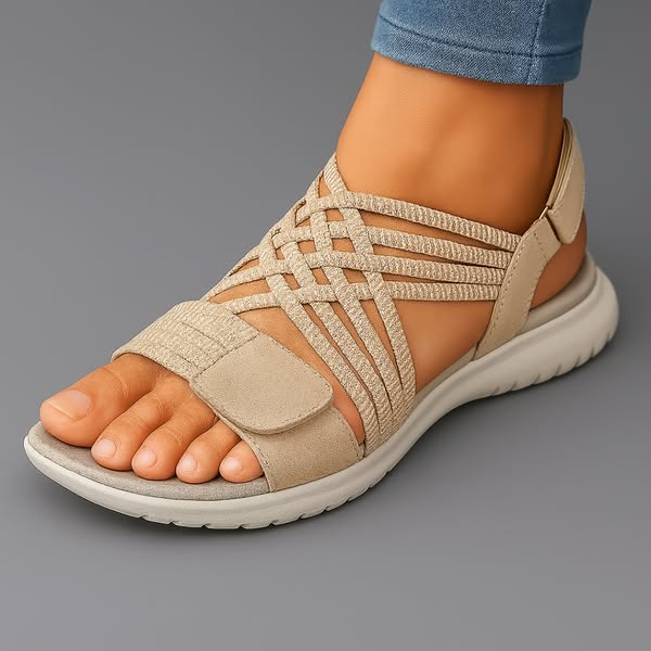 Lightweight women's orthopedic sandals in beige with a casual style and cushioned footbed for comfort. 3