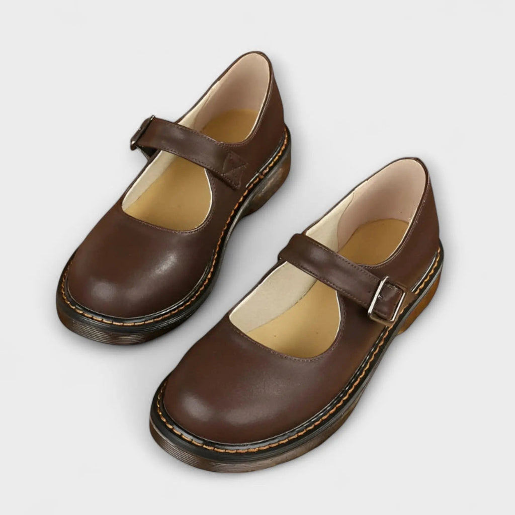 Maya Black Flats | Adjustable Buckle, Comfortable Synthetic Leather - 1