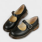 Maya Black Flats | Adjustable Buckle, Comfortable Synthetic Leather - 2