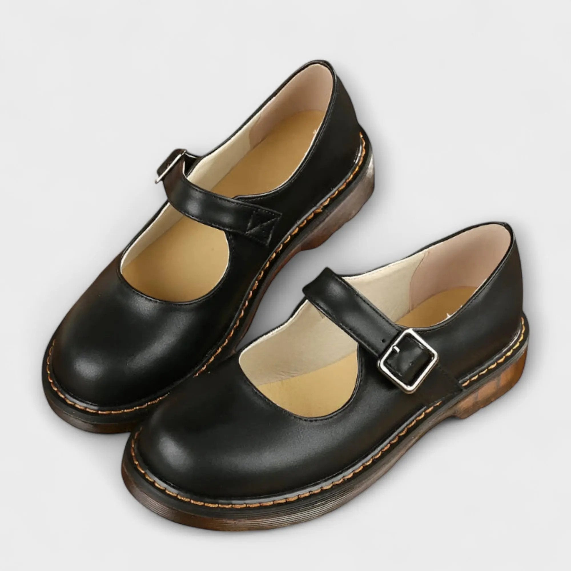 Maya Black Flats | Adjustable Buckle, Comfortable Synthetic Leather - 2