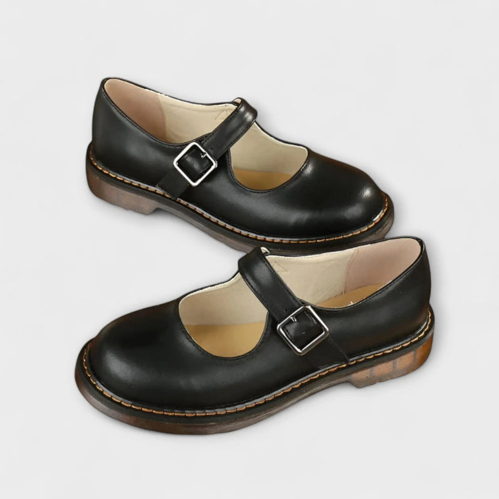 Maya Black Flats | Adjustable Buckle, Comfortable Synthetic Leather - 4