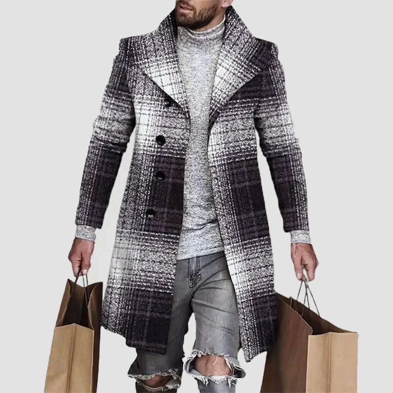 Oscar Wool-Blend Double-Breasted Overcoat – back view