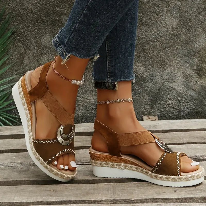 Brown Myla platform sandals for women, featuring a sleek design with braided straps and a chunky sole. 3