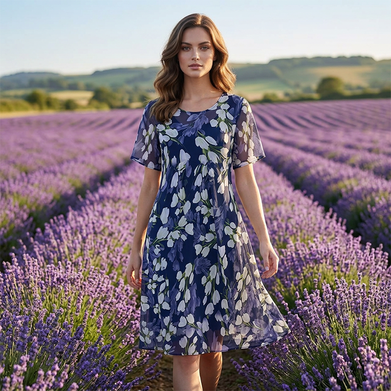 Navy Floral A-Line Dress 1
