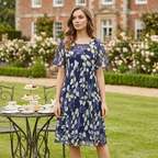 Navy Floral A-Line Dress 6