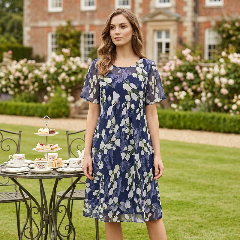 Navy Floral A-Line Dress 6