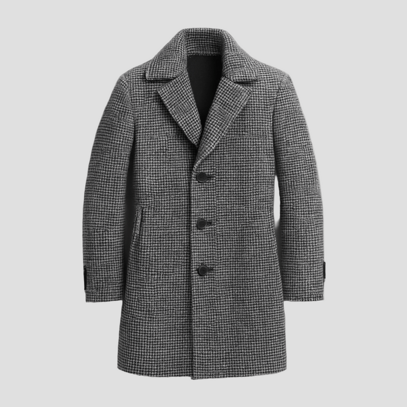 Asher Houndstooth Notch Lapel Mid-Length Coat – detail view