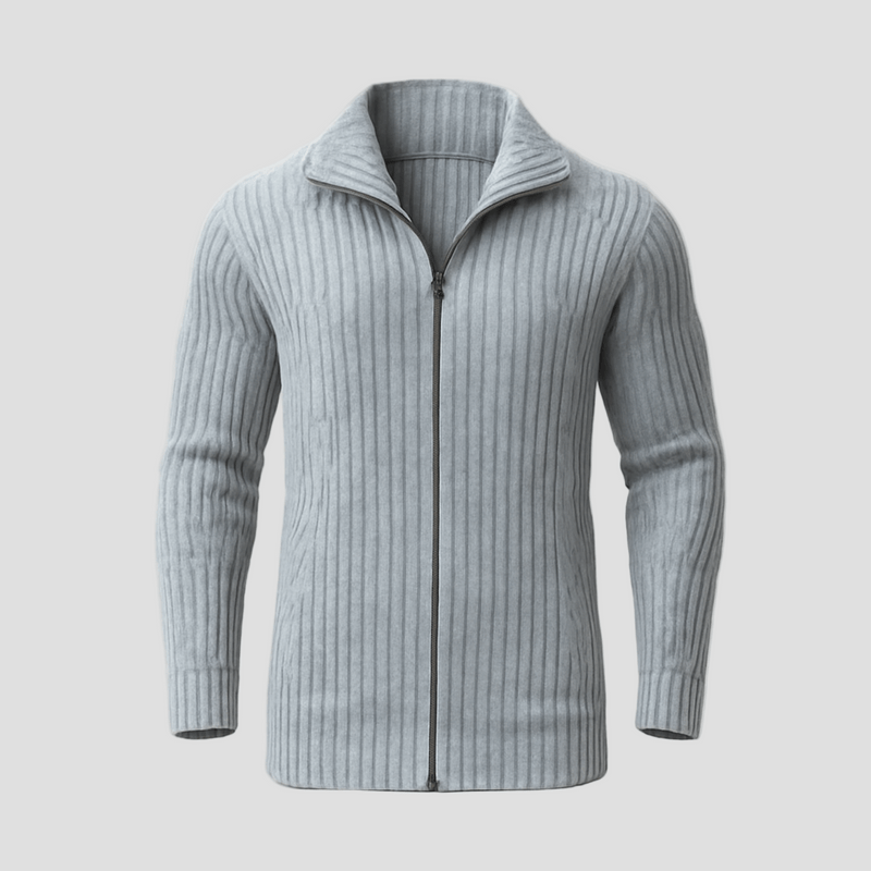 Julian | Striped Knit Stand Collar Cardigan