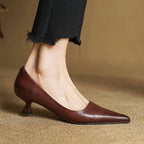 Sera Leather Heels | Top-Grain Cowhide, Elegant 4.5 cm Kitten Heel - 15