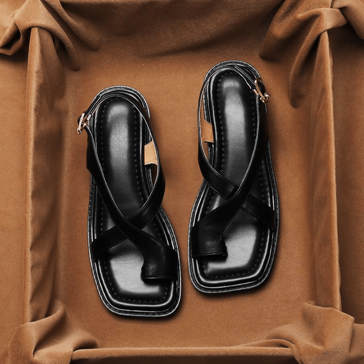 Ivy Cross Sandals | Italian Leather, Orthopedic Cushioned Footbed - 6