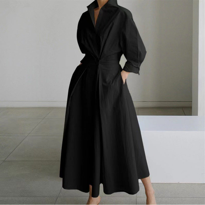 Alora | Elegant Front Wrap Collared Maxi Dress