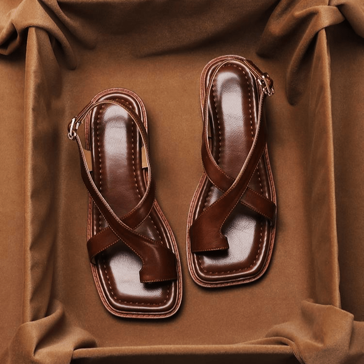 Ivy Cross Sandals | Italian Leather, Orthopedic Cushioned Footbed - 5