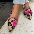 Jade Loafers for Women | Orthopedic, Animal Print with Pink Tassels - 1