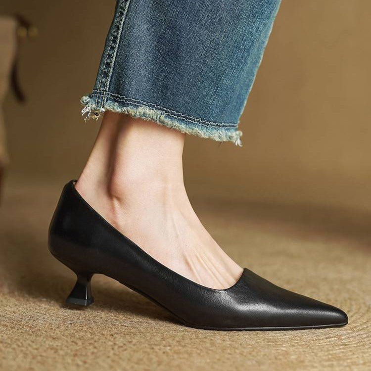 Sera Leather Heels | Top-Grain Cowhide, Elegant 4.5 cm Kitten Heel - 12